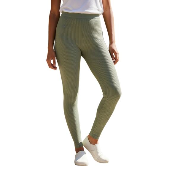 Lunya Ribbed Leggings Size Medium Light Green High Rise Back Patch Pocket - Picture 1 of 7